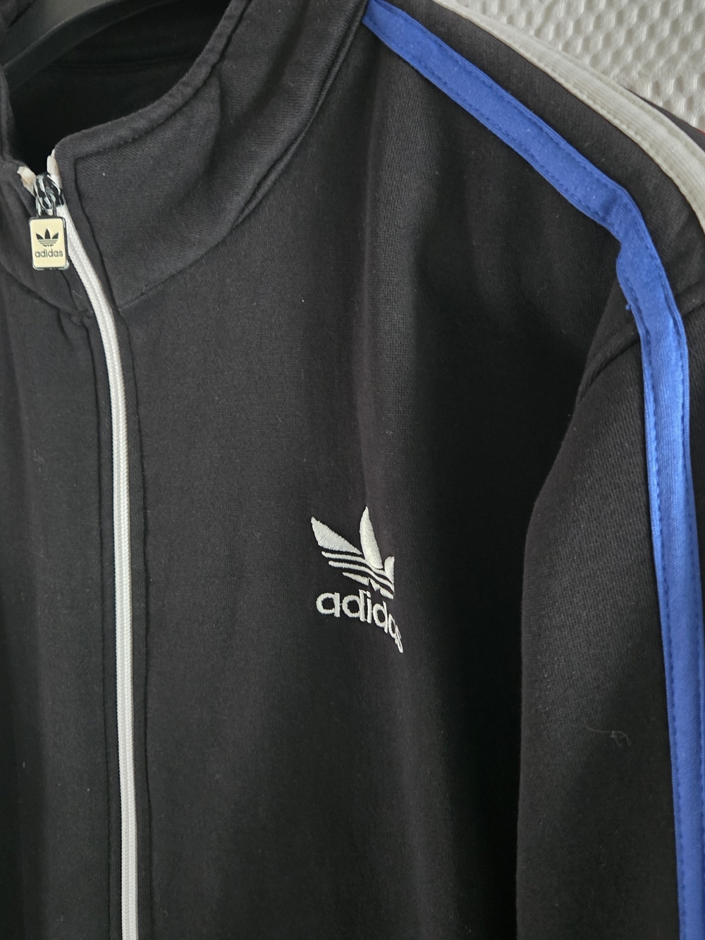 Adidas Black Track Jacket with Blue & Red Stripe Detailing - Picture 8 of 14